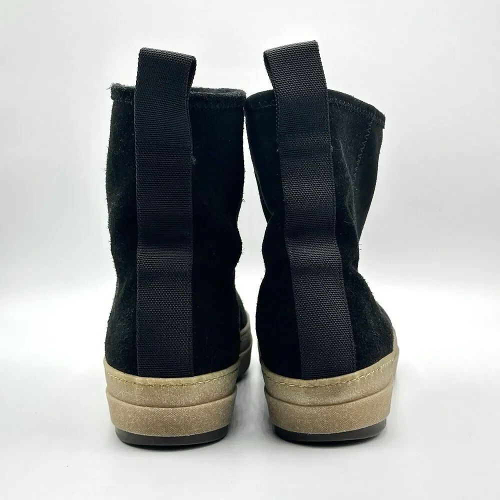 James Perse Shearling Easy Pull On Boots Womens Size 10 Black Suede Italy
